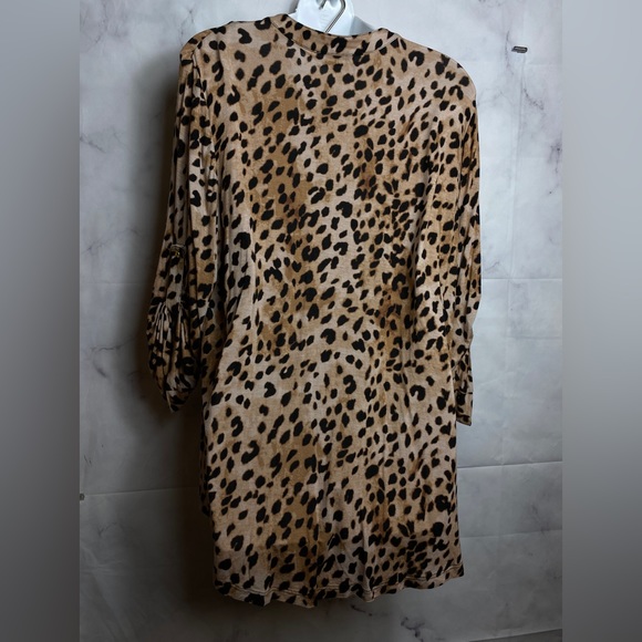 Calvin Klein 3/4 Sleeve Leopard Print Half Zip Up Top Blouse Brown 1X - Picture 9 of 10